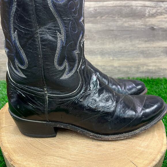 Dan Post Men - Size 9.5D - Vintage Black Eel Skin Cowboy Boots DPS367 - Picture 5 of 12